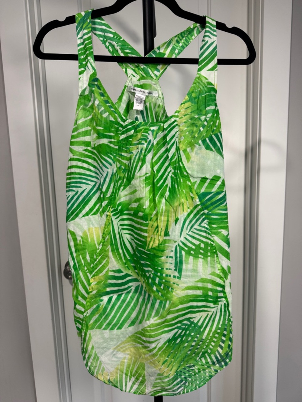 Diane Von Furstenberg Green Palm-Print Racerback Tank Top